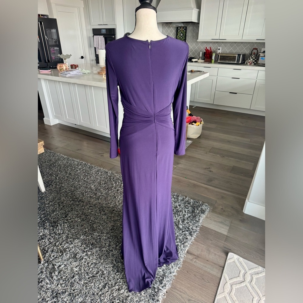 Adrianna Papell Plum Twist Waist Long Sleeve Gown 6 - Picture 2 of 5
